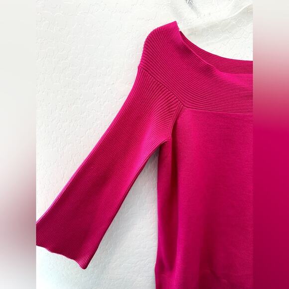ANTHROPOLOGIE | Elise Off Shoulder Ribbed Sweater Hot Pink Fuchsia | Size XL - Picture 4 of 8